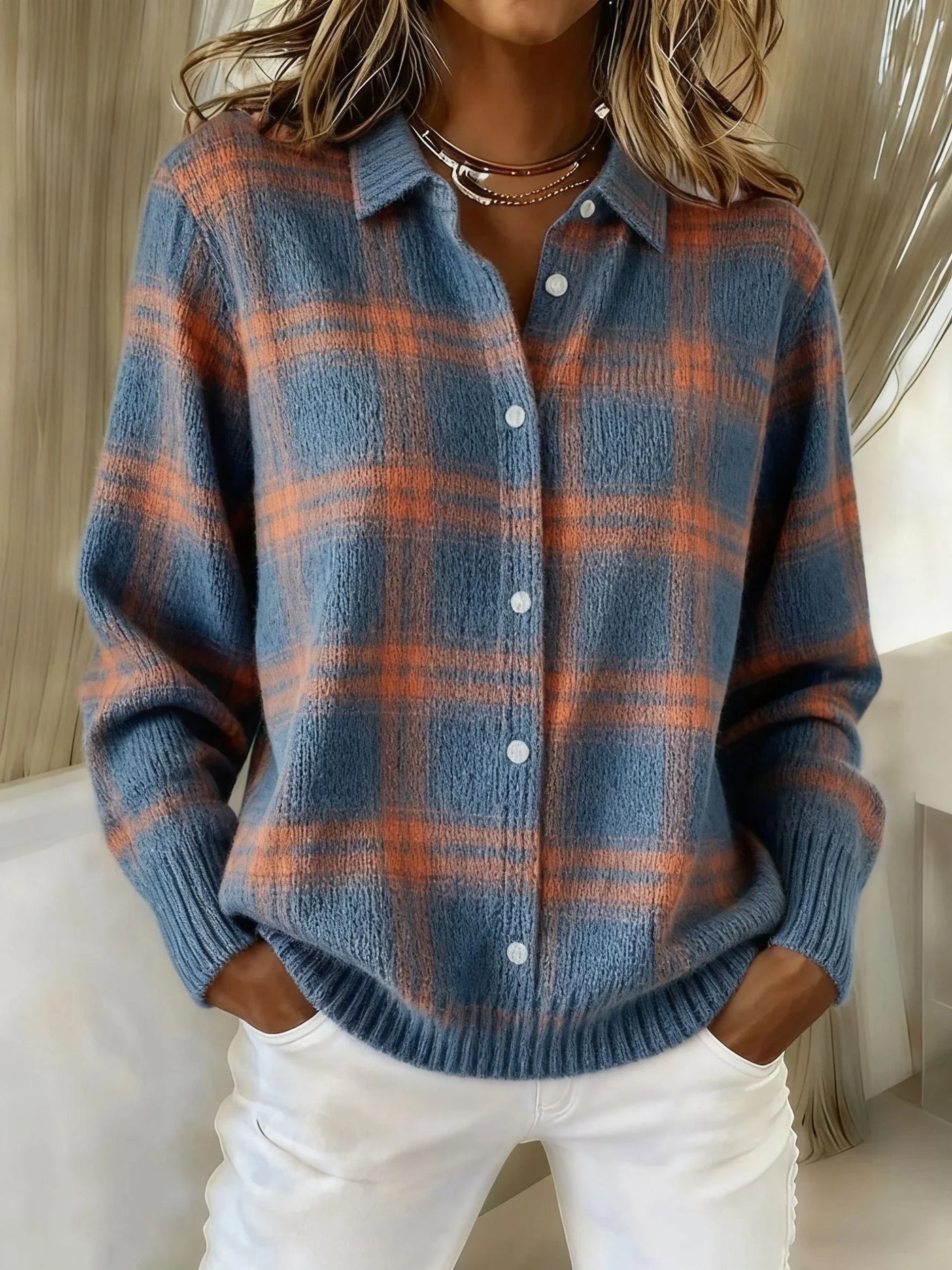 Women’s Plaid Buttoned Cotton Cardigan