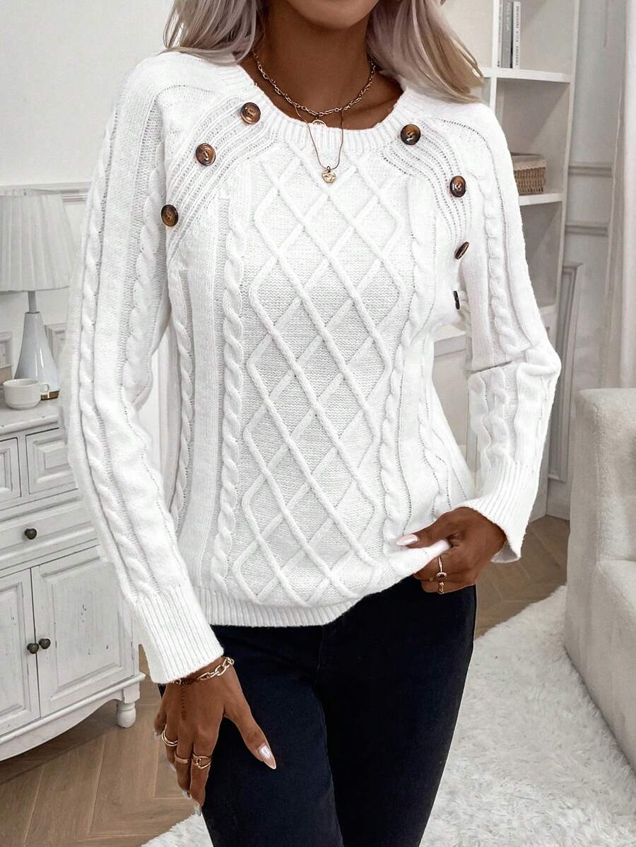 winston  Button-Detail Cable-Knit Jumper