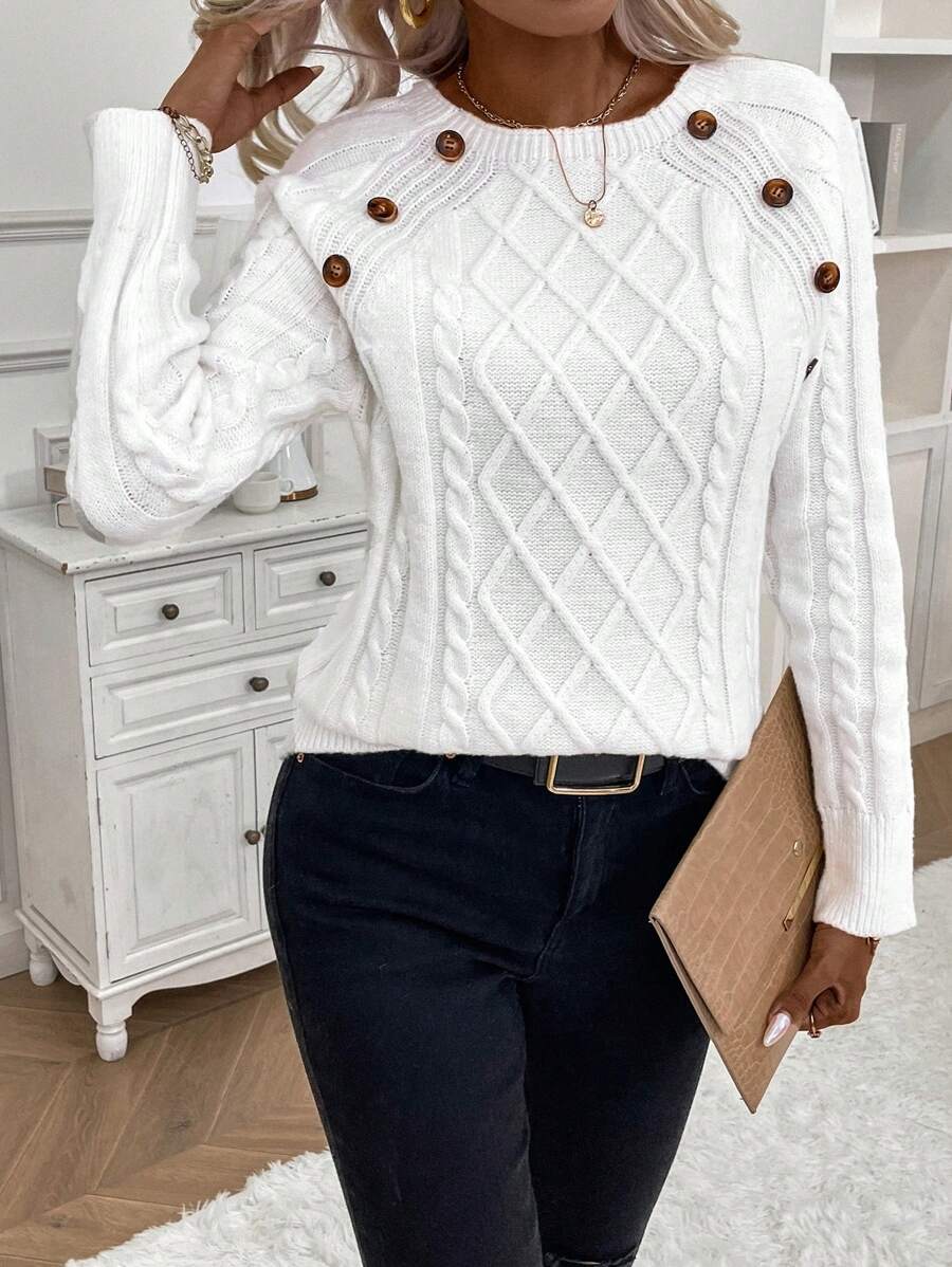 winston  Button-Detail Cable-Knit Jumper