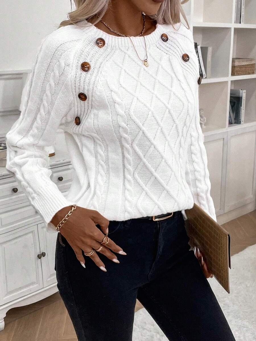 winston  Button-Detail Cable-Knit Jumper