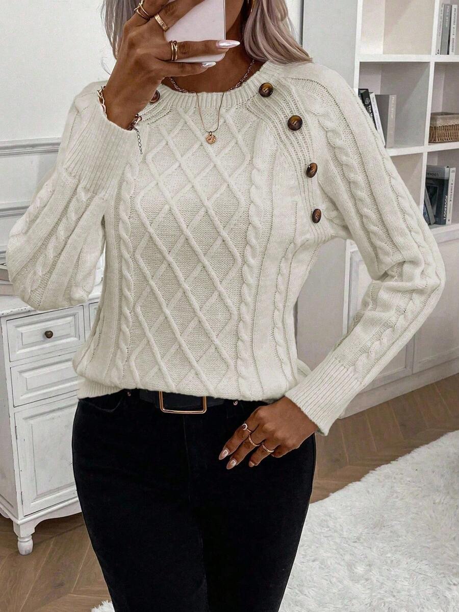 winston  Button-Detail Cable-Knit Jumper