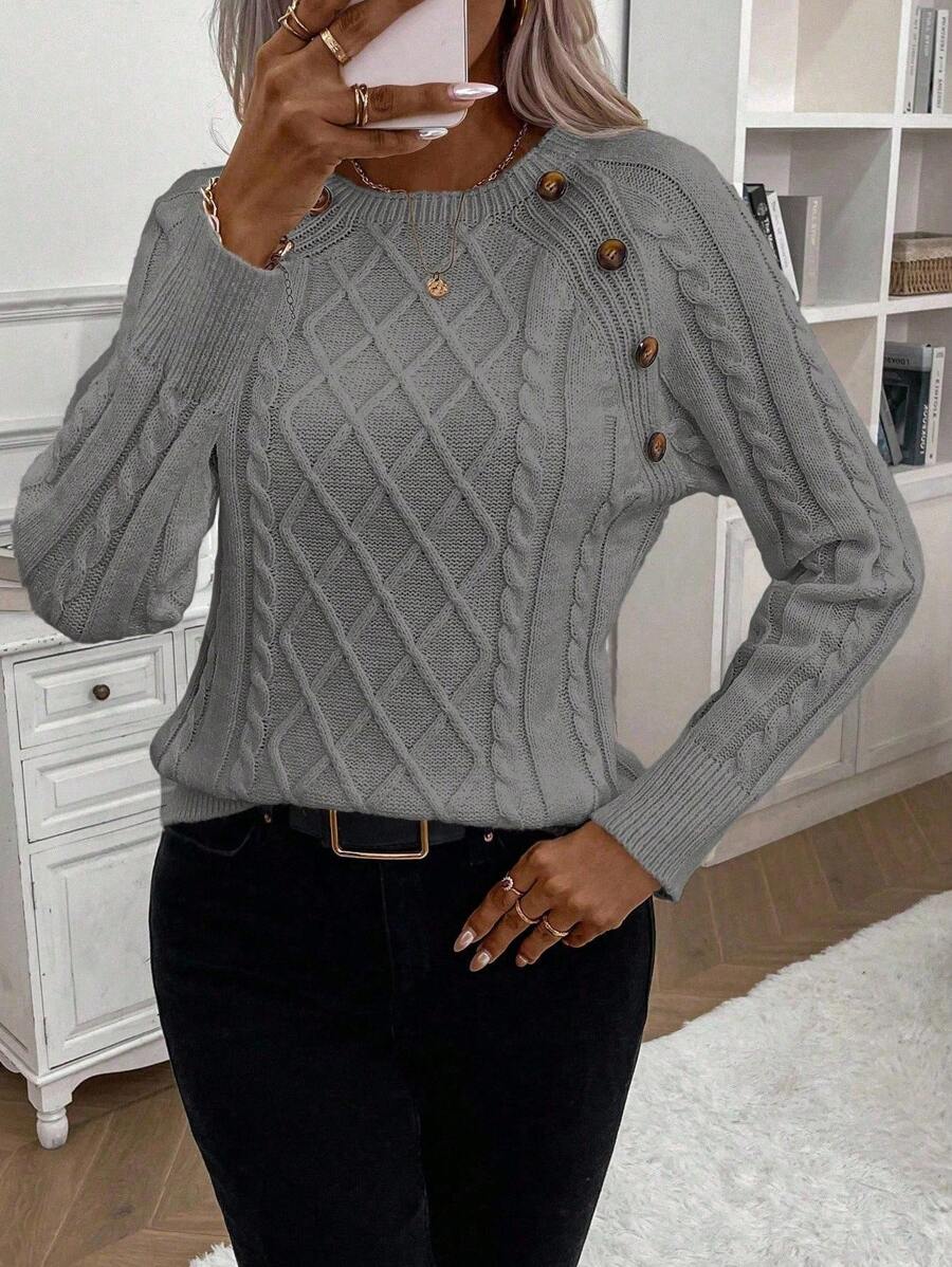 winston  Button-Detail Cable-Knit Jumper