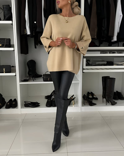 Luciena | Elegant Metal-Button Cuff Sweater