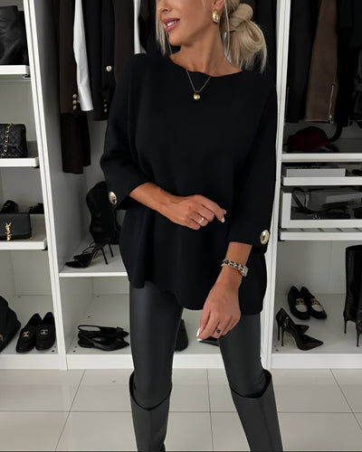 Luciena | Elegant Metal-Button Cuff Sweater