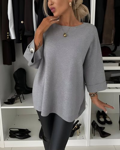 Luciena | Elegant Metal-Button Cuff Sweater