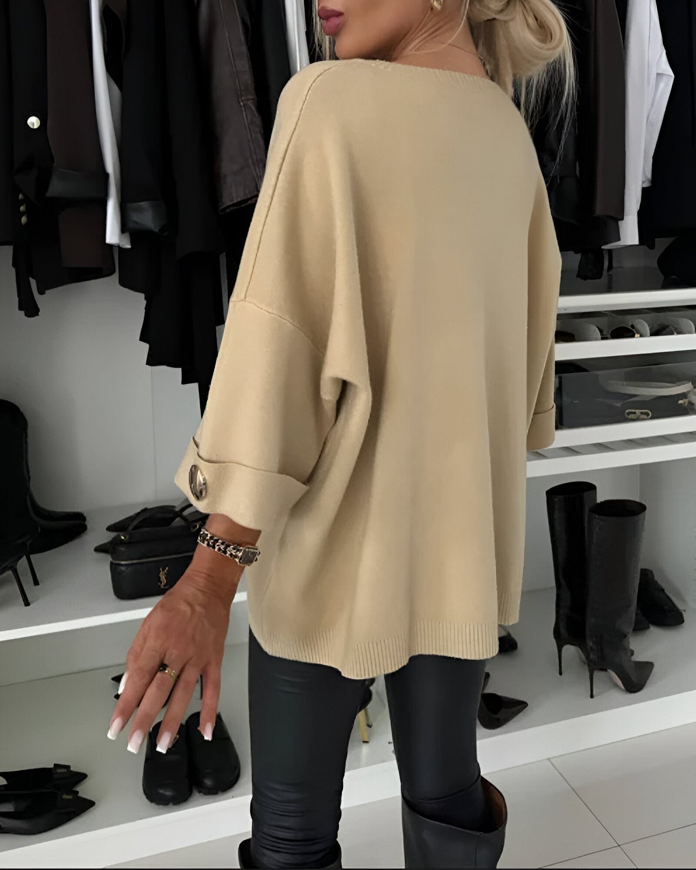 Luciena | Elegant Metal-Button Cuff Sweater