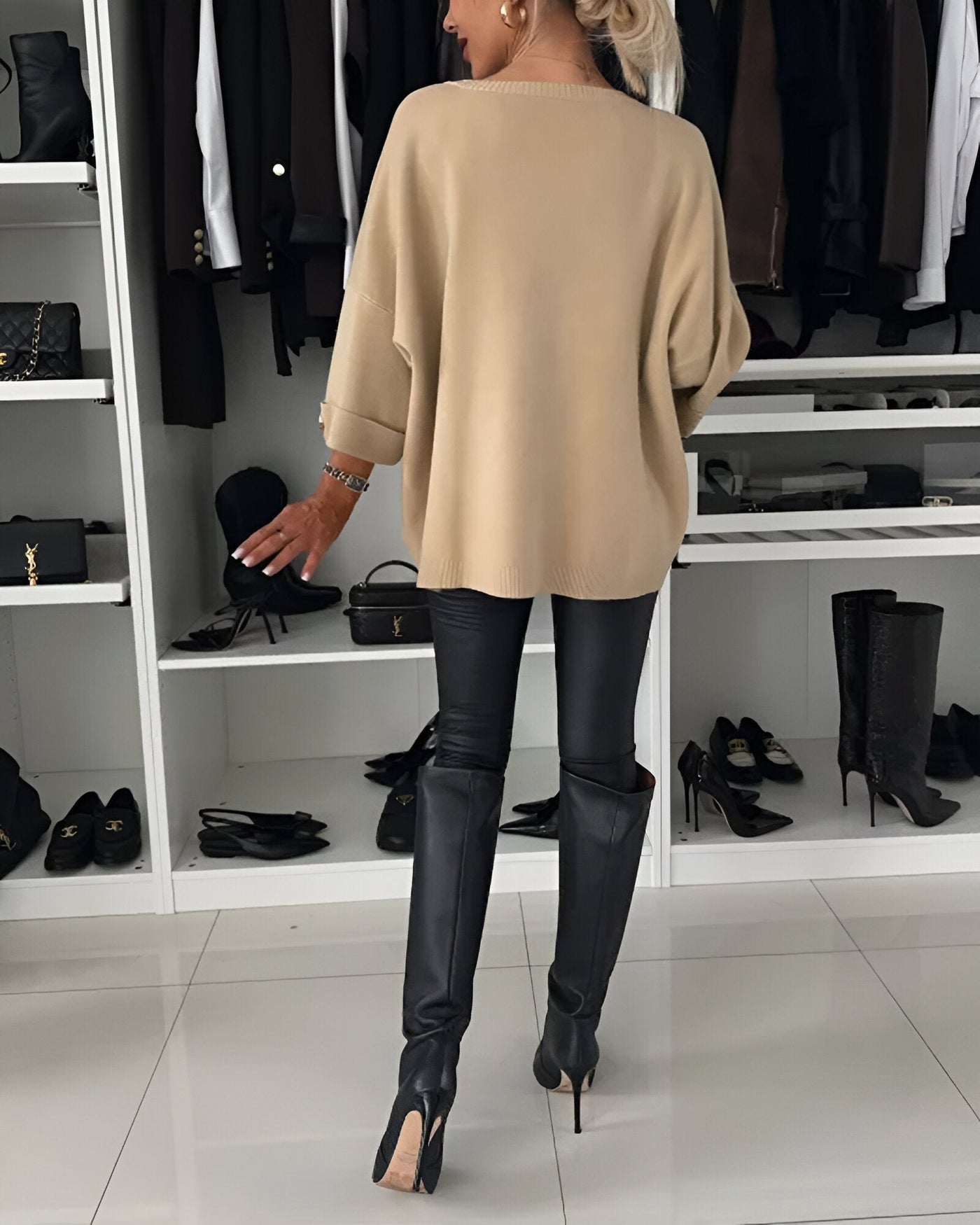 Luciena | Elegant Metal-Button Cuff Sweater