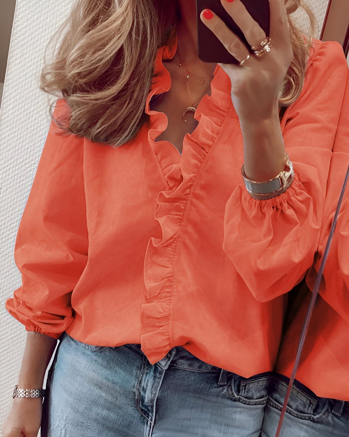 Adela | Chic Ruffle-Trim V-Neck Blouse