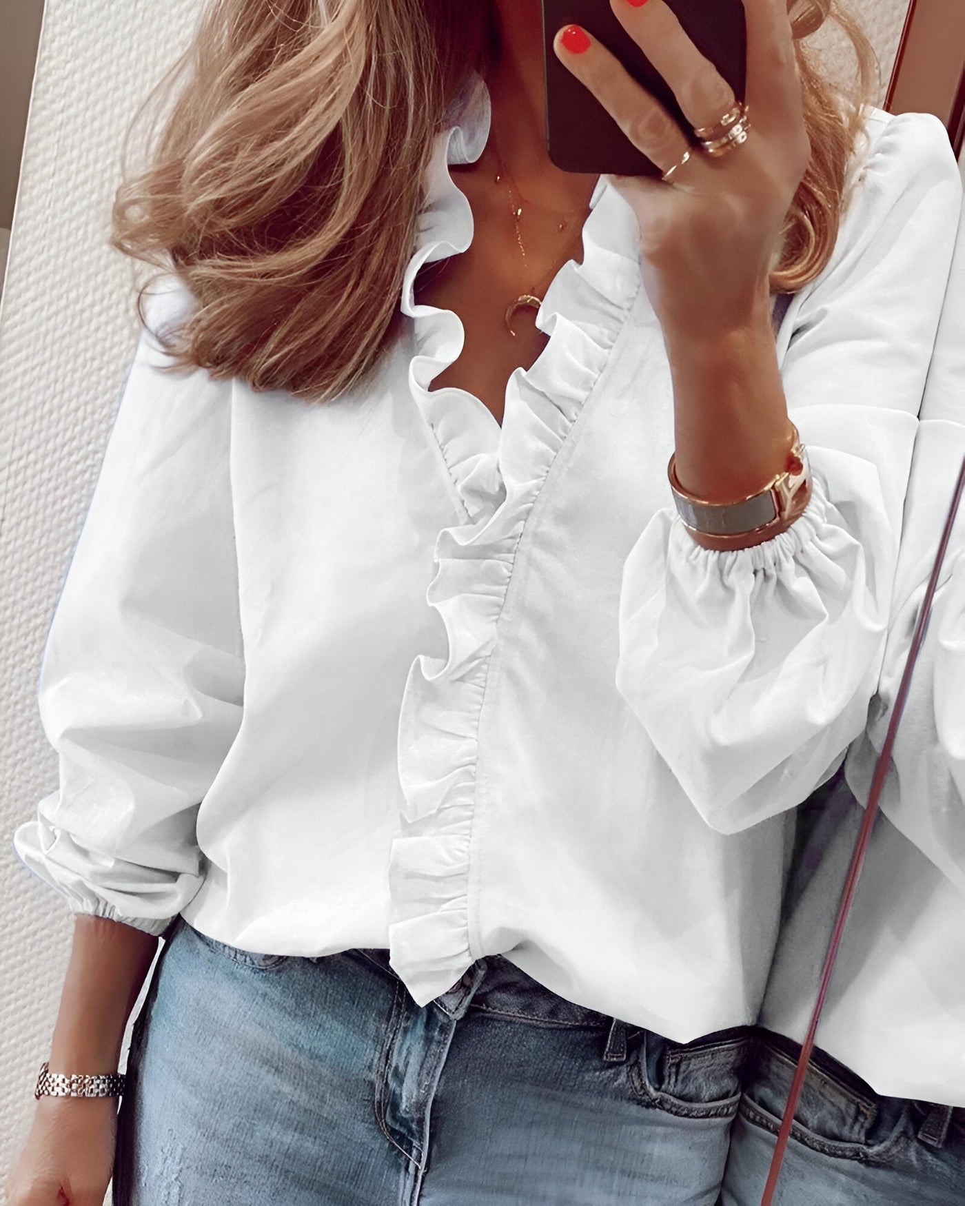 Adela | Chic Ruffle-Trim V-Neck Blouse
