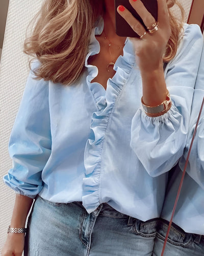 Adela | Chic Ruffle-Trim V-Neck Blouse