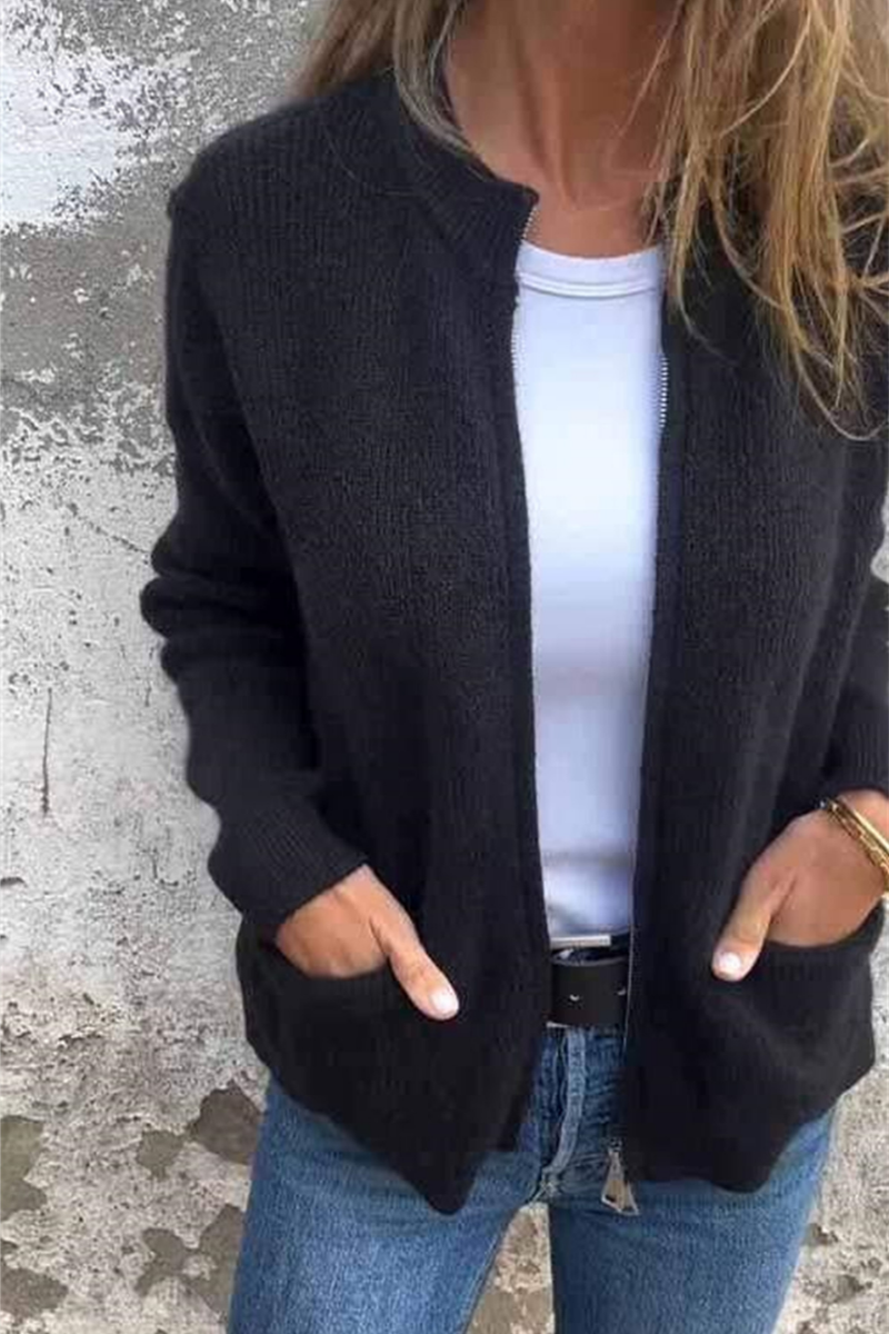 Zaina | Casual Round Neck Zip Cardigan