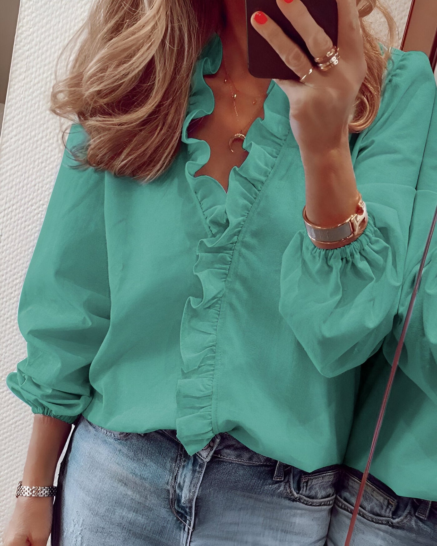 Adela | Chic Ruffle-Trim V-Neck Blouse