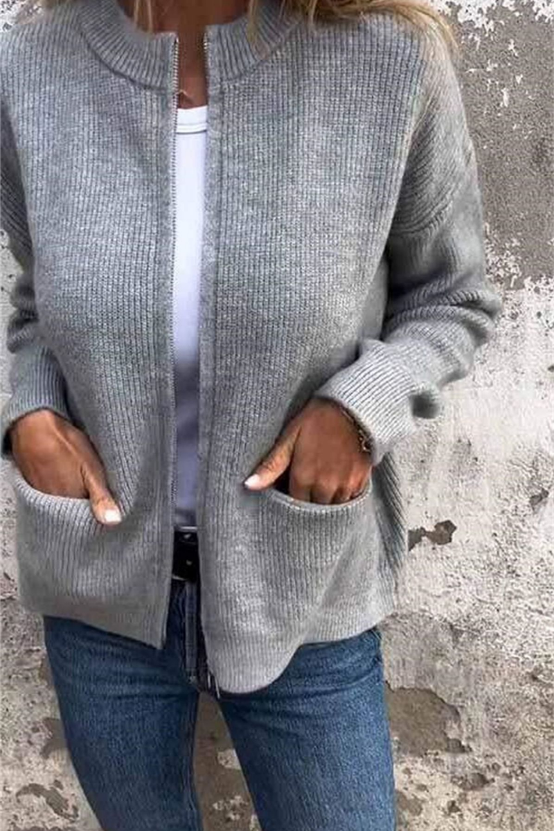 Zaina | Casual Round Neck Zip Cardigan