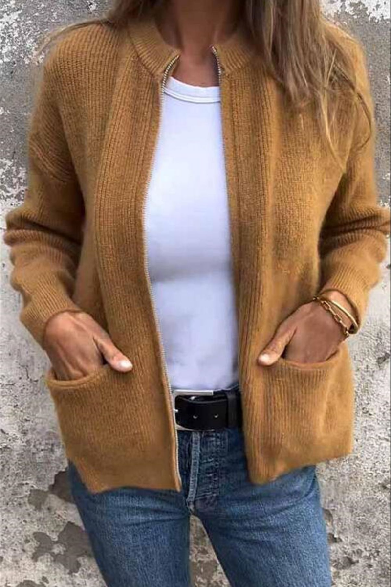 Zaina | Casual Round Neck Zip Cardigan