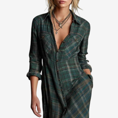 winstone | Plaid Maxi Shirt Dress in Boho Style