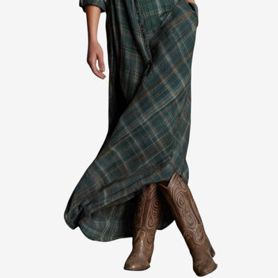 winstone | Plaid Maxi Shirt Dress in Boho Style