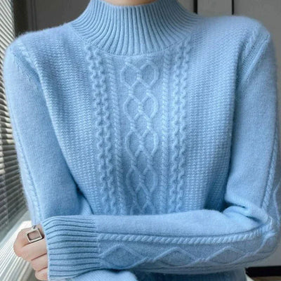 Women’s Elegant Cable-Knit Wool Turtleneck