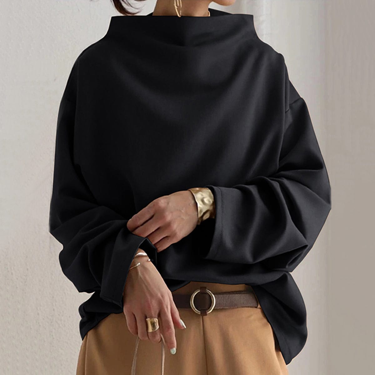 Elyn | Sleek Oversized Funnel Neck Blouse