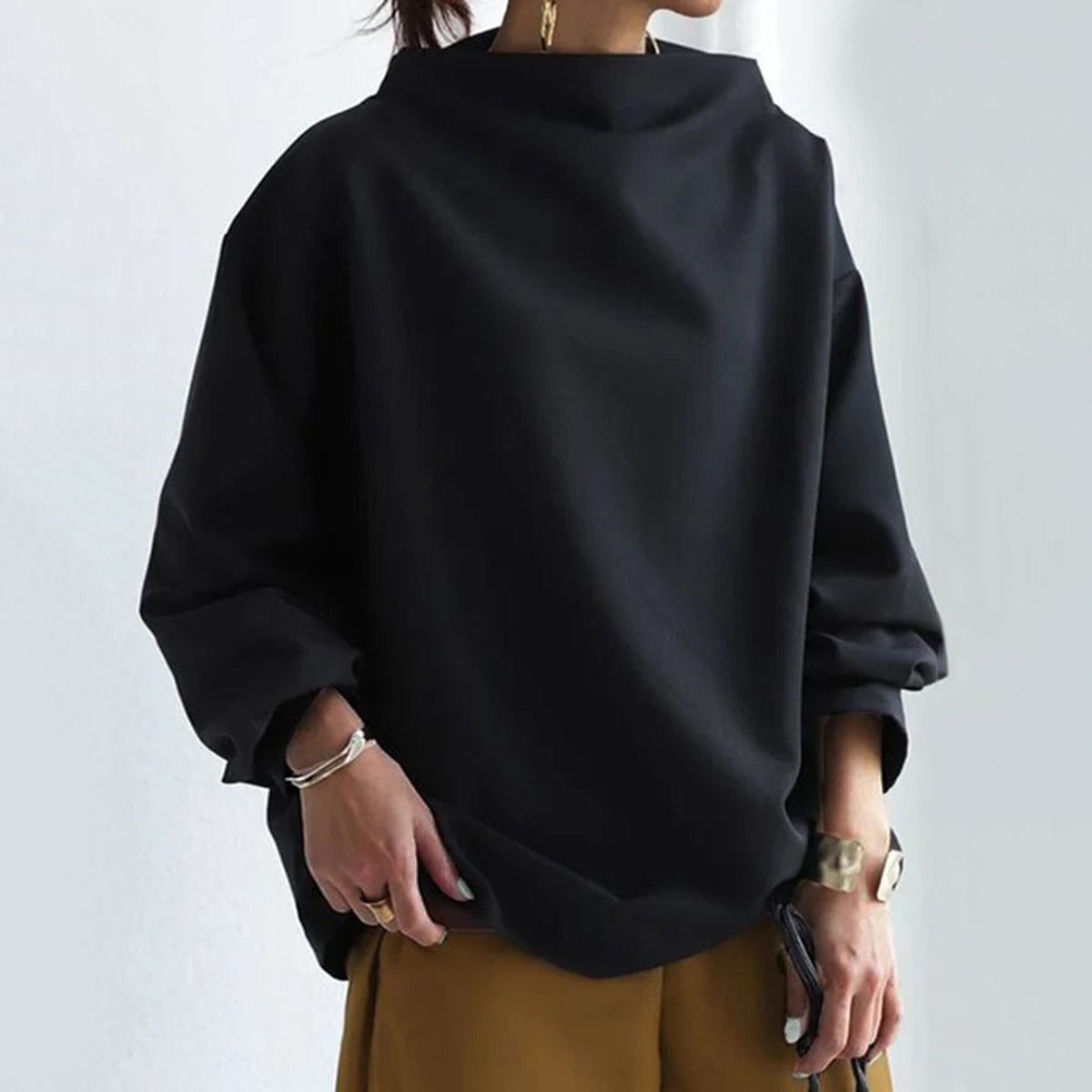 Elyn | Sleek Oversized Funnel Neck Blouse